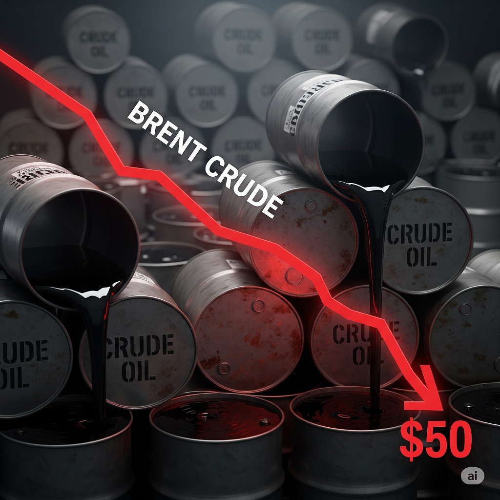 EIA Predicts Brent Crude Oil Drop to $50 Amid Oversupply- Please Create the image