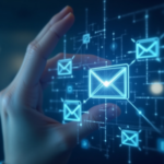 “Illustration showing a secure employee communication software with email and encrypted messaging icons