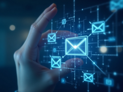 “Illustration showing a secure employee communication software with email and encrypted messaging icons